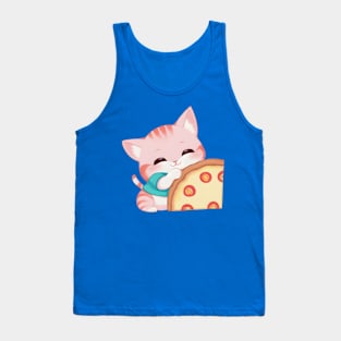 Cute Cat Holding a Slice of Pizza Tank Top